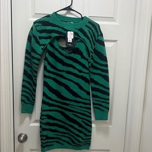Green and Black Striped Kids Dress